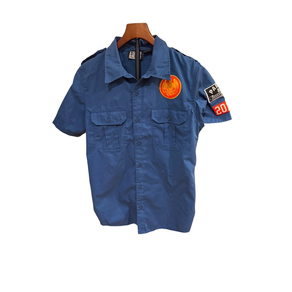 A Day To Remember ADTR Parks & Devastation 2014 Tour Work Shirt Mens Medium Blue
